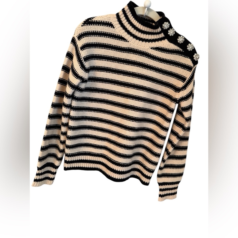 J.Crew Sweater Striped Mockneck Sweater Jeweled Shoulder Buttons XXS NWT